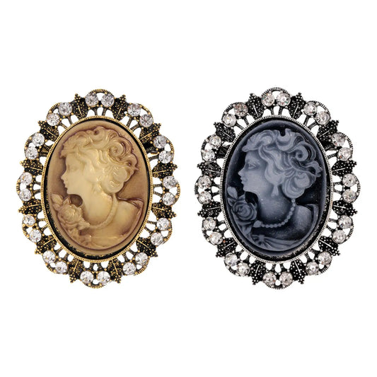 Lady Portrait Brooch Pin Rhinestone Vintage Style Gem Brooch