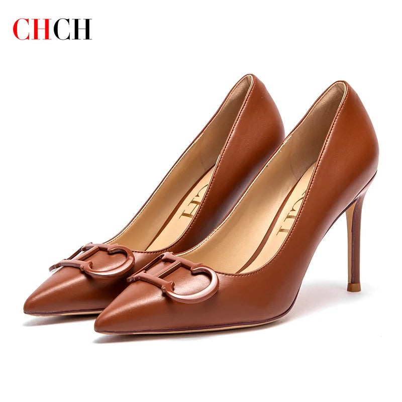 CHCH Women's High Heels New Pointed Metal Buckle