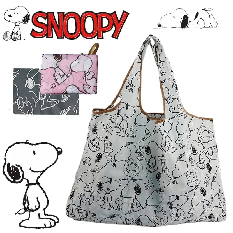 Snoopy Foldable Shopping Bag Thick Nylon Large Tote Reusable Waterproof Polyester