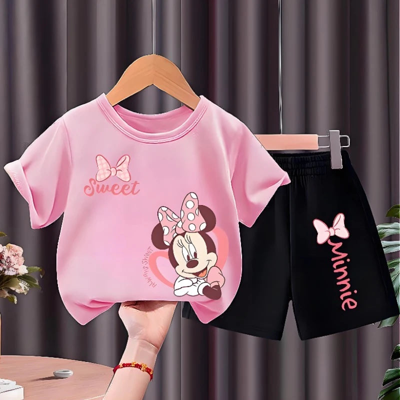 Children's T Shirt Set Girls O Neck Short Sleeve Top Suit Kids Casual Outfits Summer