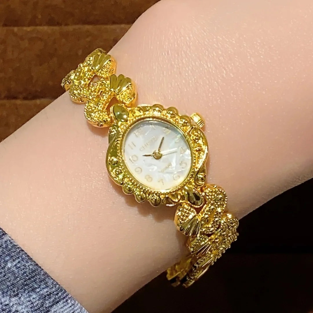 Vintage Gold Analog Quartz Watch Exquisite Arabic Numerals Dial