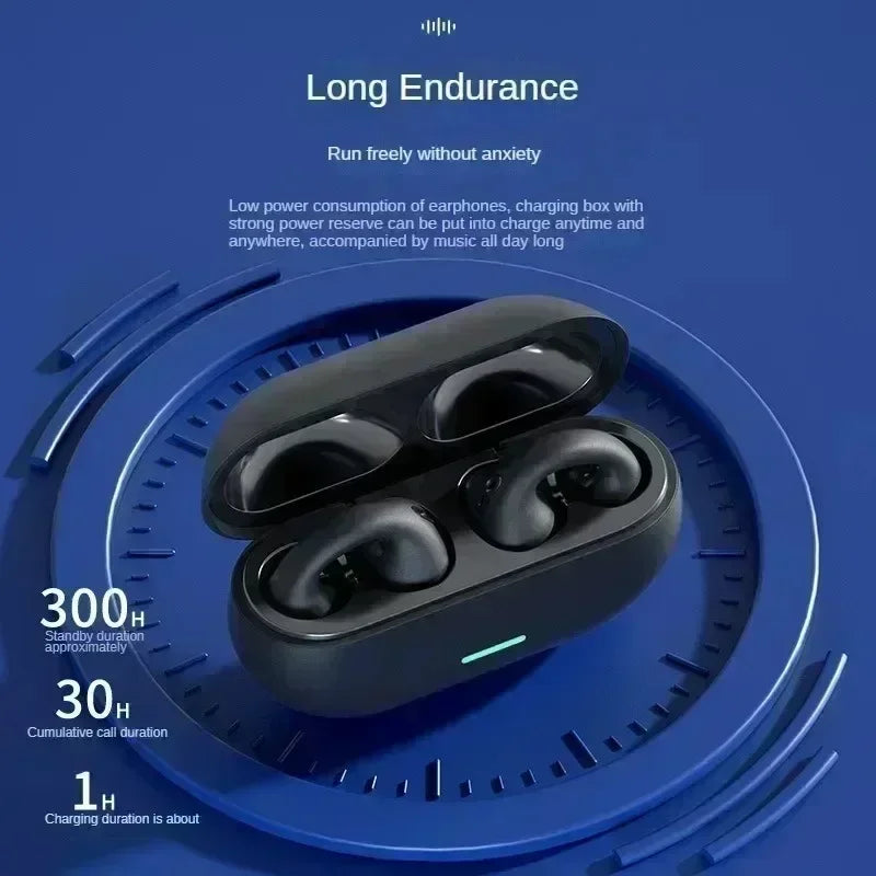Bluetooth Headset 5.3 Wireless Air Conduction Headphones Clip Ear