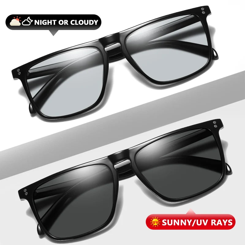 Brand Rivet Square Photochromic Sunglasses Polarized