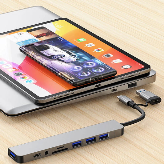 8 in 2 USB +Type C HUB Docking Station Phone Disk Converter