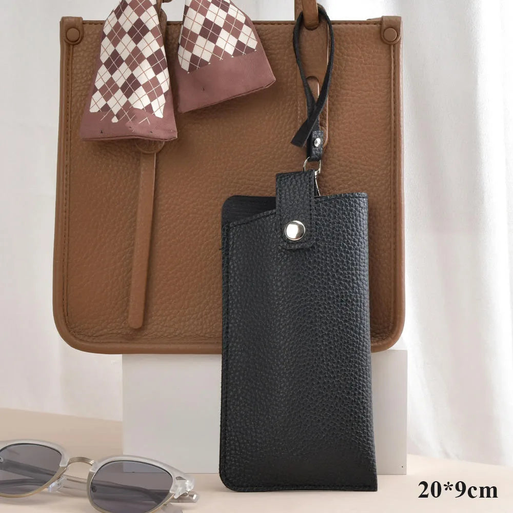 Soft Lychee Pattern PU Leather Glasses Bag Retro Sunglasses