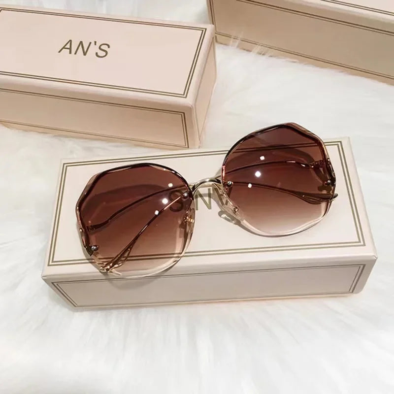 Rimless Sunglasses Polygonal Large Frame Gradient Sunscreen Eyeglasses