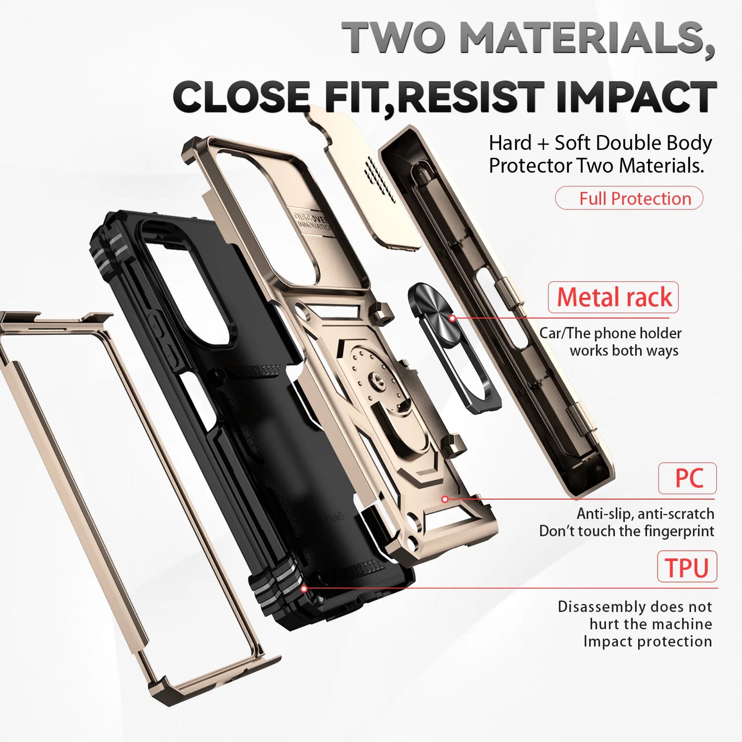Slide Camera Phone Cover for Samsung Galaxy Z Fold Cases with Stand Holder Armor