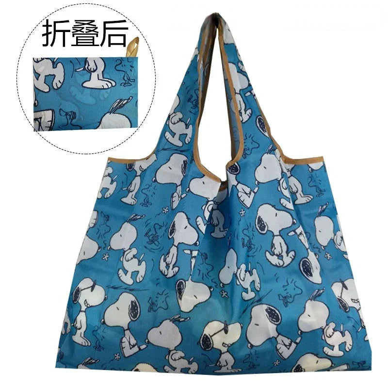 Snoopy Foldable Shopping Bag Thick Nylon Large Tote Reusable Waterproof Polyester