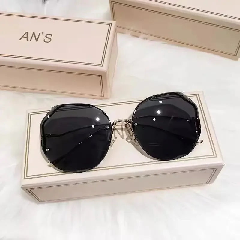 Rimless Sunglasses Polygonal Large Frame Gradient Sunscreen Eyeglasses