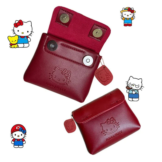 Hello Kitty Red Leather Wallet Retro Portable Mini Coin