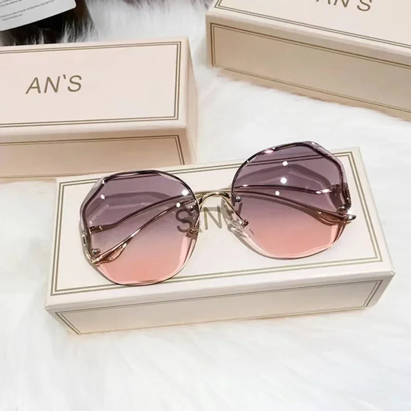 Rimless Sunglasses Polygonal Large Frame Gradient Sunscreen Eyeglasses