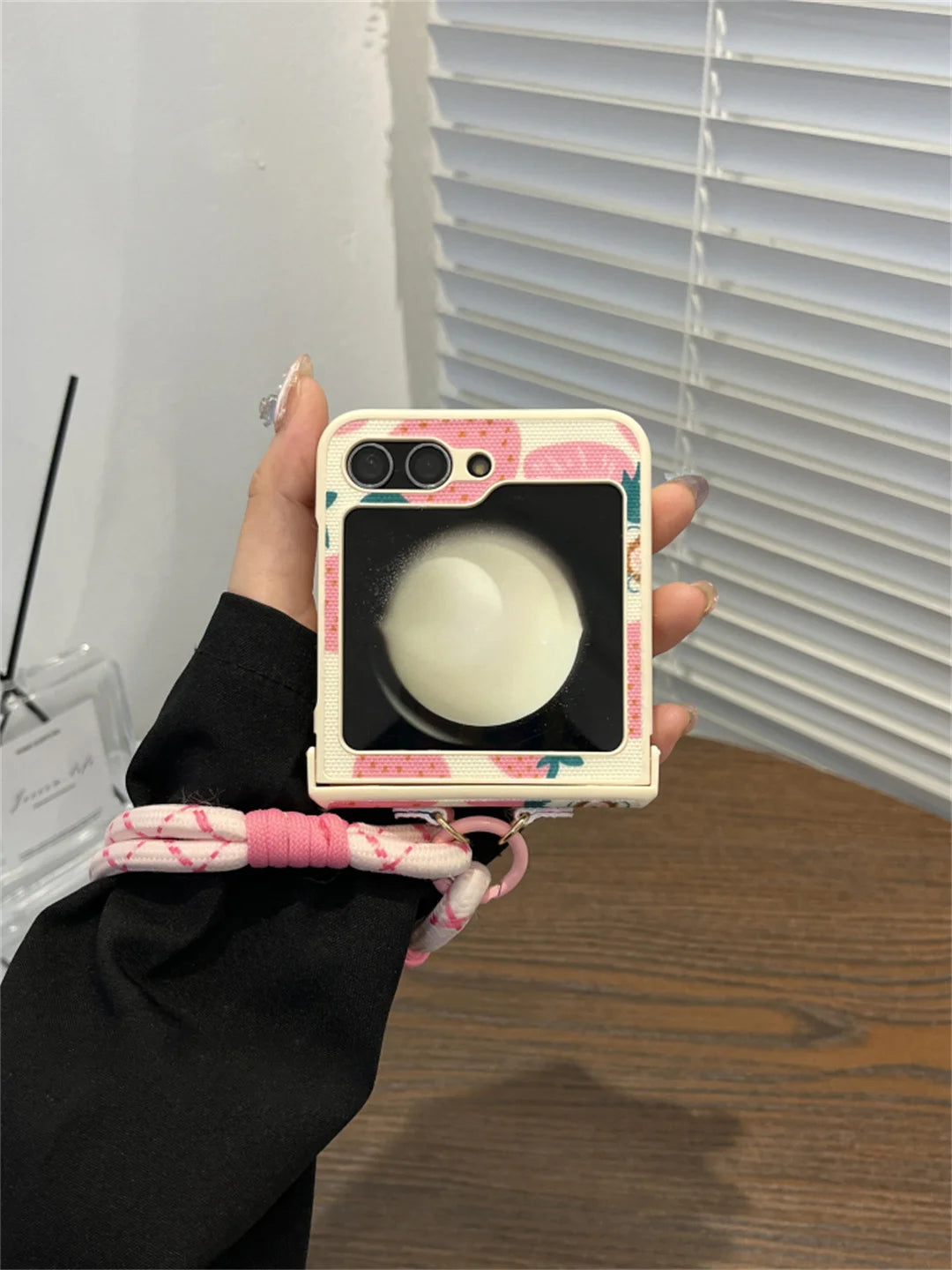 Pink Strawberry Portable Rope Phone Case for Samsung Galaxy Z Flip