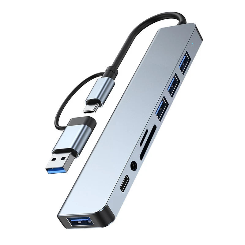 8 in 2 USB +Type C HUB Docking Station Phone Disk Converter