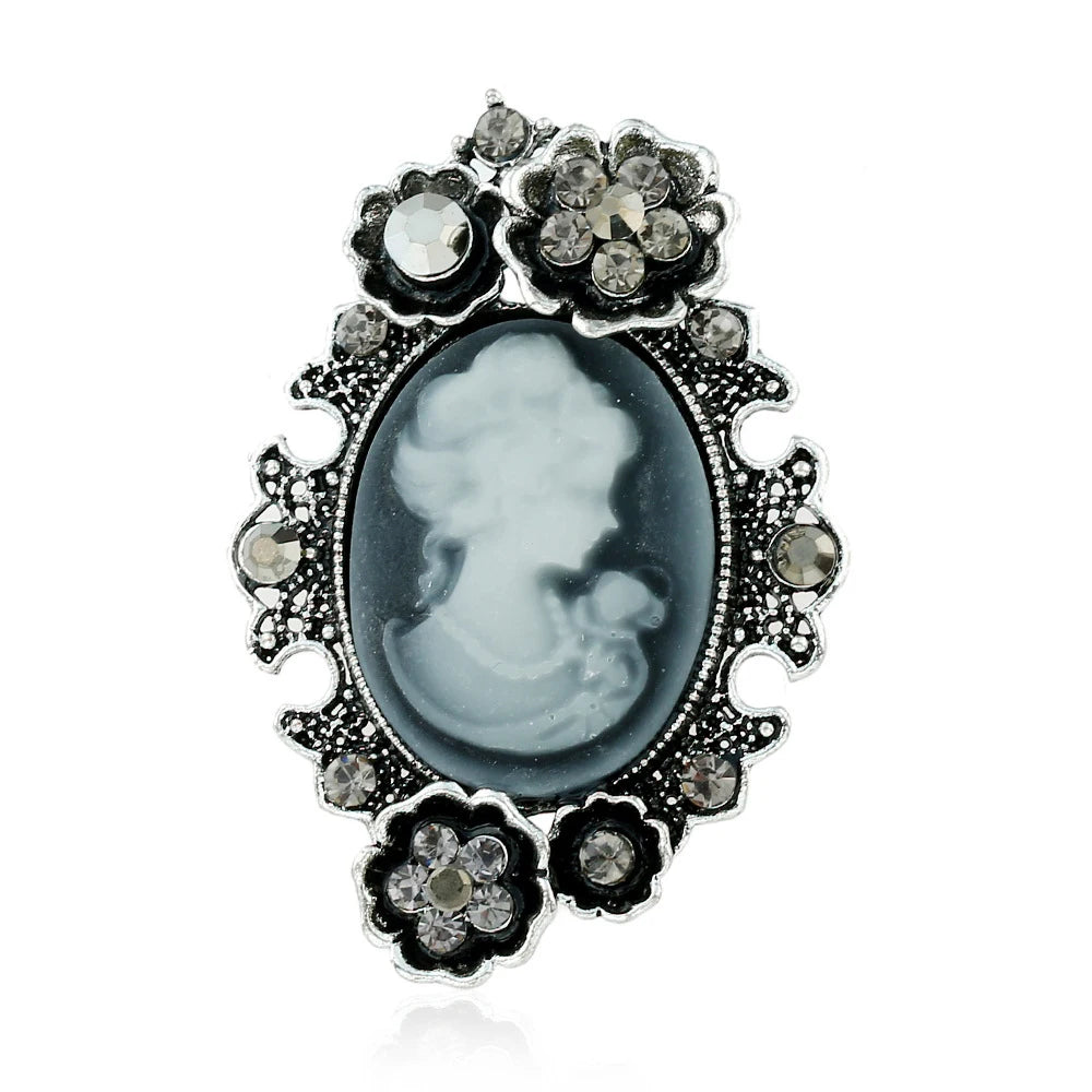 Vintage Crystal Rhinestones Cameo Brooches for Women Queen Head Brooch Pin