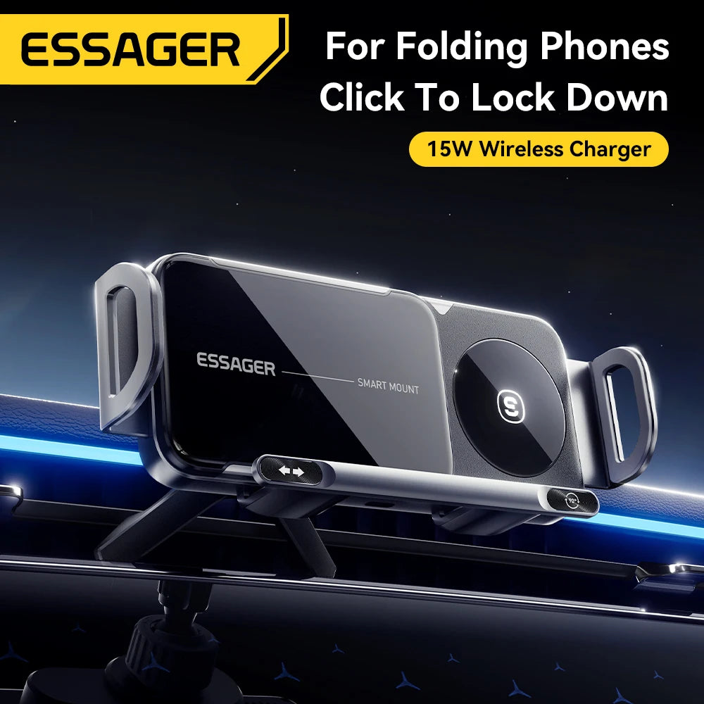 Essager 15W Car Wireless Charger Dual Coil One-Touch Rotatable Car Phone Holder