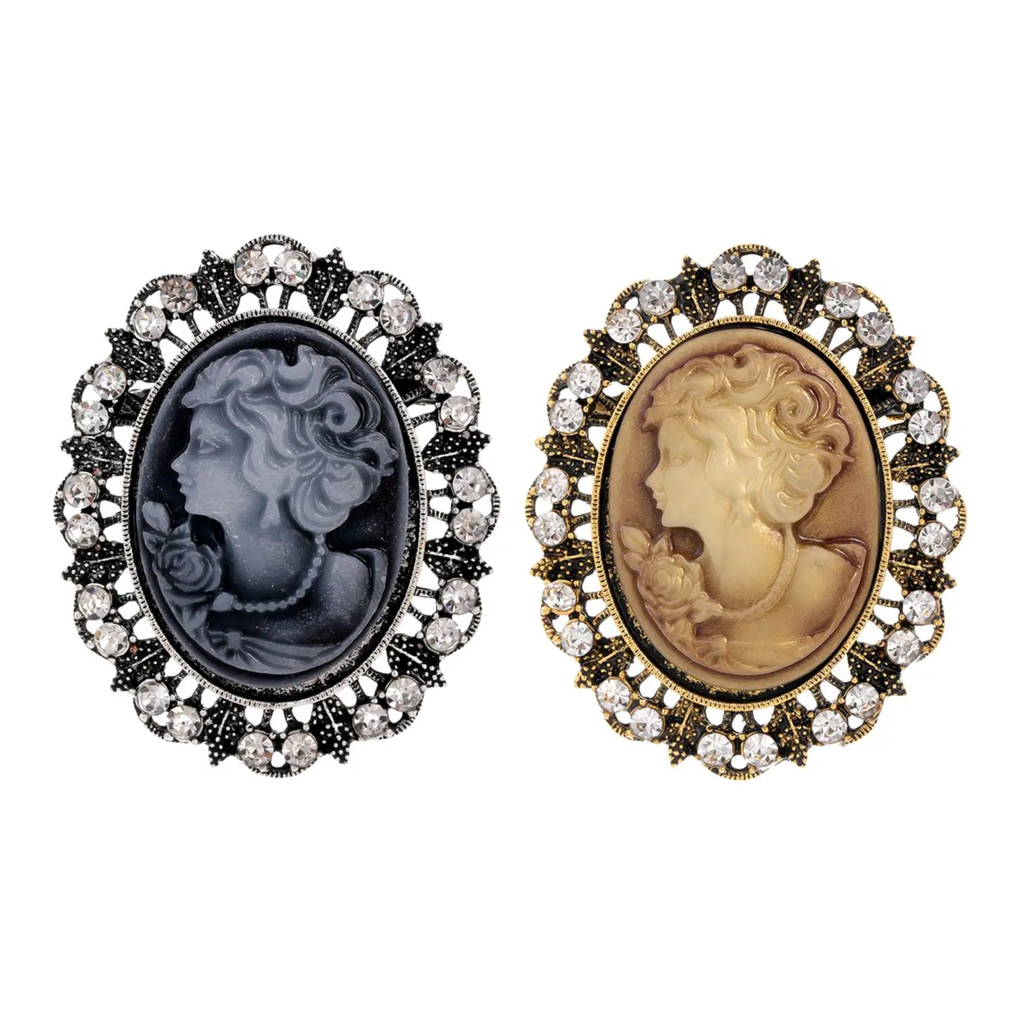 Lady Portrait Brooch Pin Rhinestone Vintage Style Gem Brooch