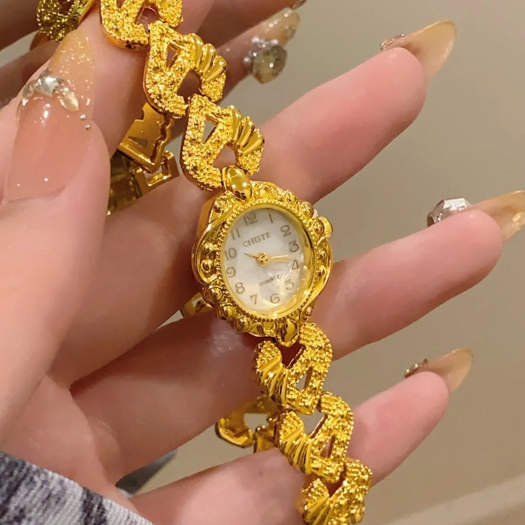 Vintage Gold Analog Quartz Watch Exquisite Arabic Numerals Dial