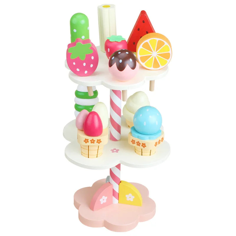 Wooden Ice Cream Counter Playset for Toddler Toys