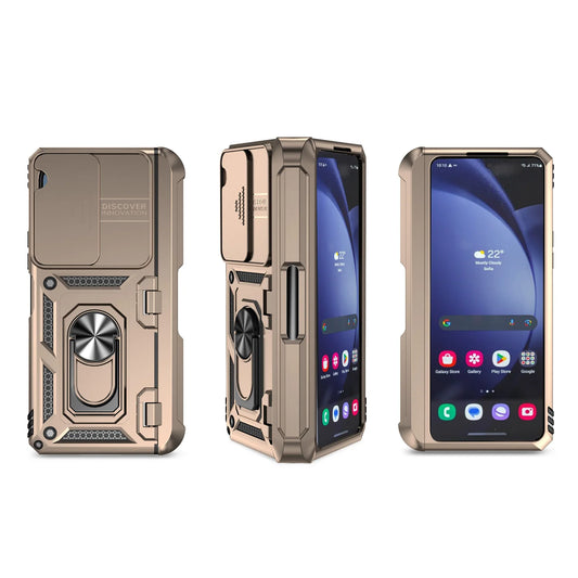 Slide Camera Phone Cover for Samsung Galaxy Z Fold Cases with Stand Holder Armor