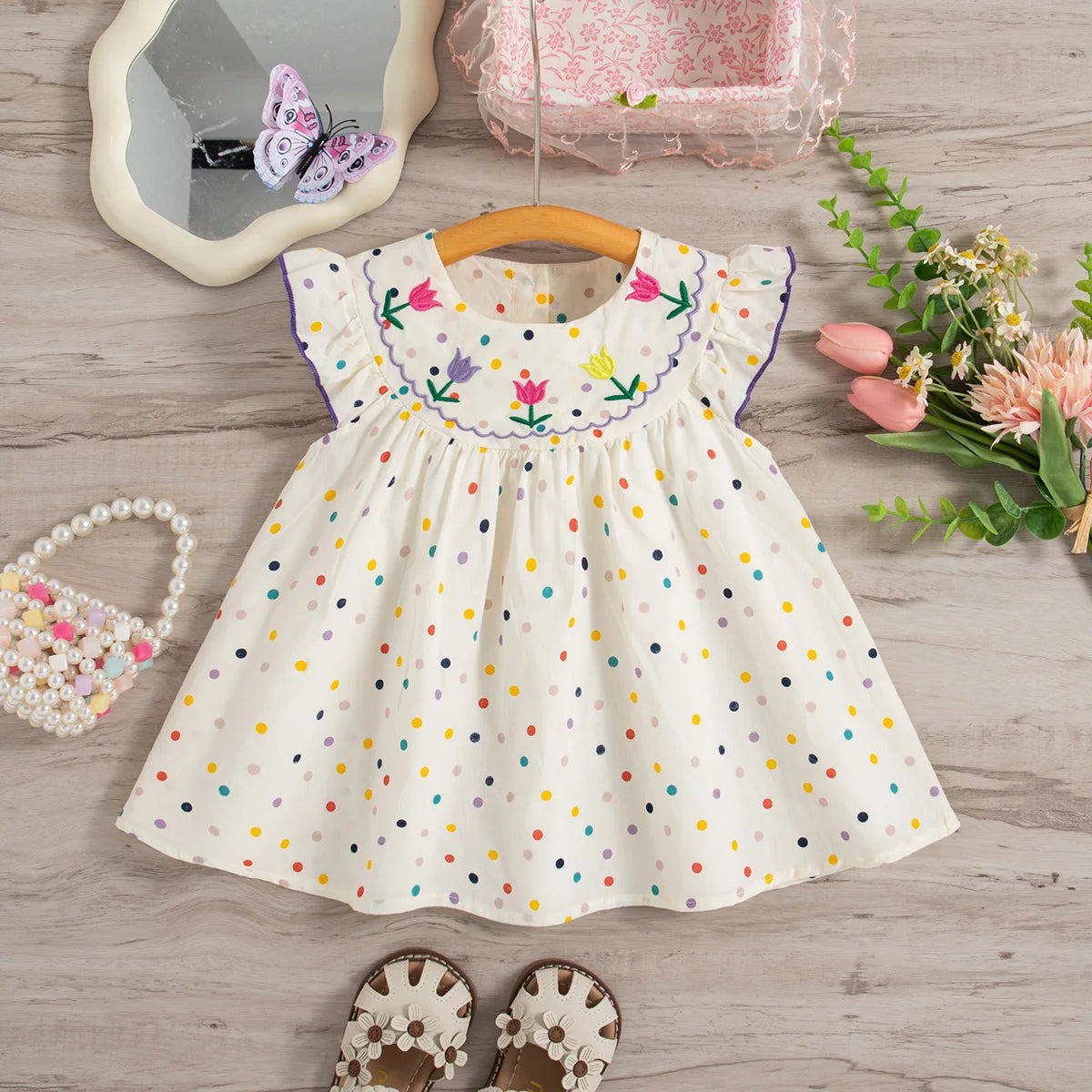 Dress Summer Colorful Polka Dot Flower Embroidery Princess