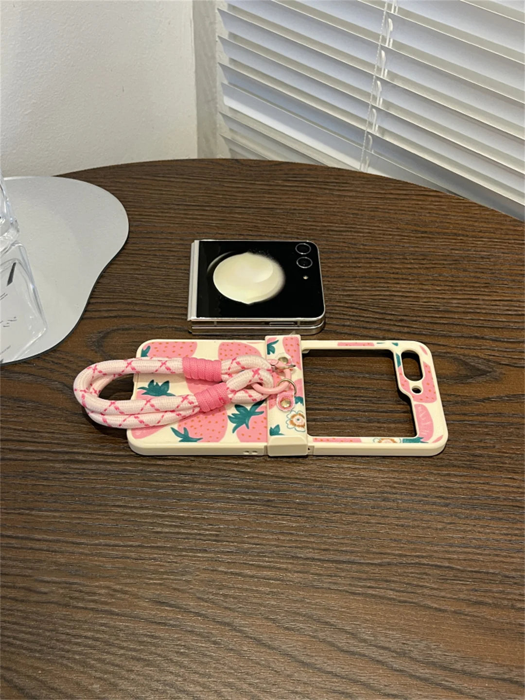 Pink Strawberry Portable Rope Phone Case for Samsung Galaxy Z Flip