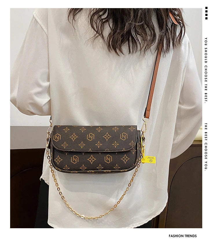 Retro printed small square bag versatile single shoulder bag
