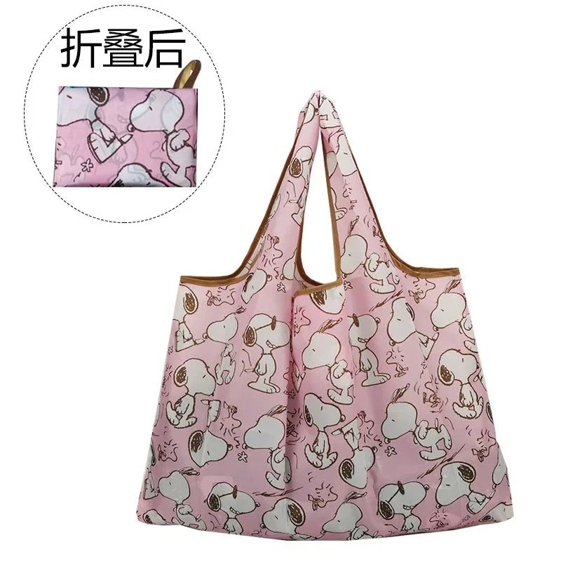 Snoopy Foldable Shopping Bag Thick Nylon Large Tote Reusable Waterproof Polyester