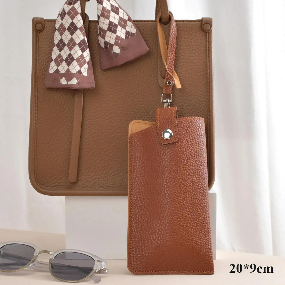 Soft Lychee Pattern PU Leather Glasses Bag Retro Sunglasses
