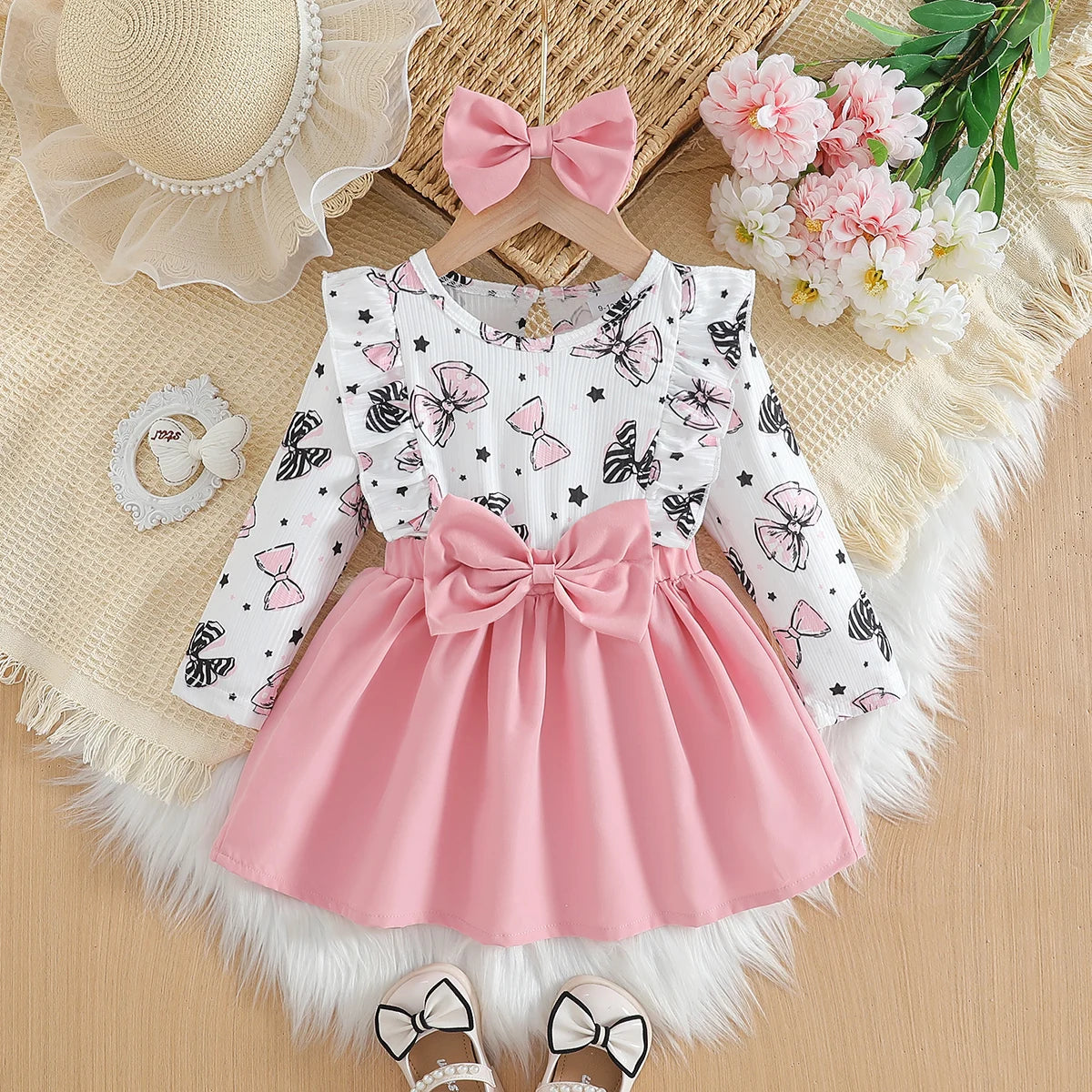 cartoon bow pattern in spring and autumn dress
