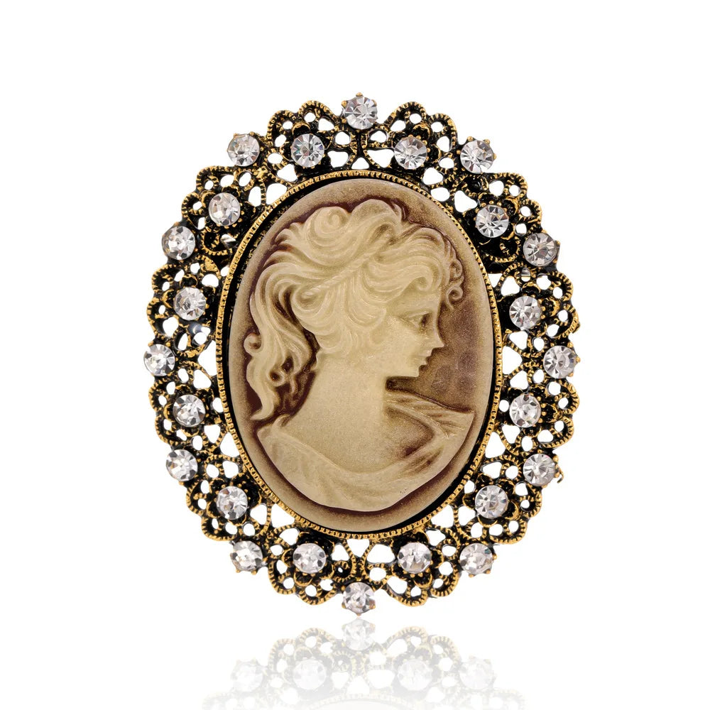 Vintage Victorian Design Queen's Cameo Brooch Pin, Antique