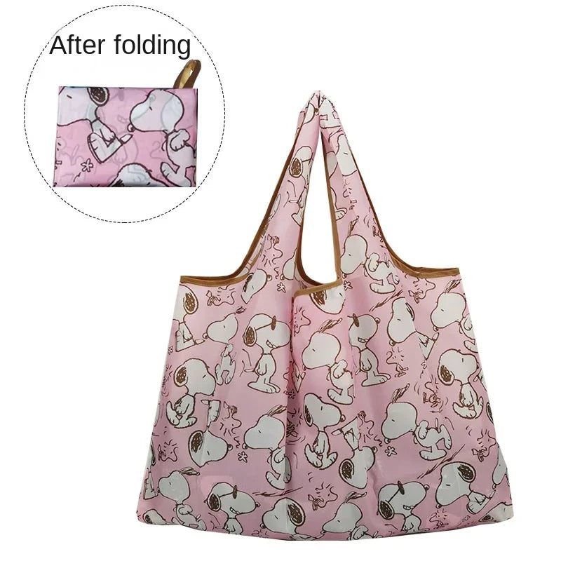 Snoopy Foldable Shopping Bag Thick Nylon Large Tote Reusable Waterproof Polyester