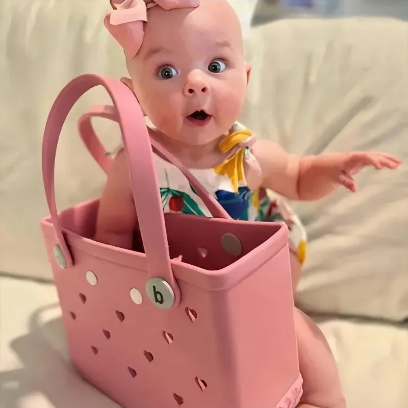 Small Beach Bag Tote Silicone Basket Waterproof Mini Jelly Handbag