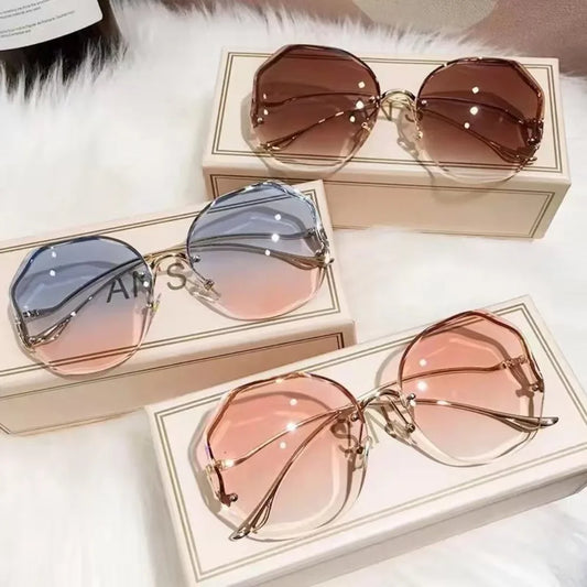 Rimless Sunglasses Polygonal Large Frame Gradient Sunscreen Eyeglasses