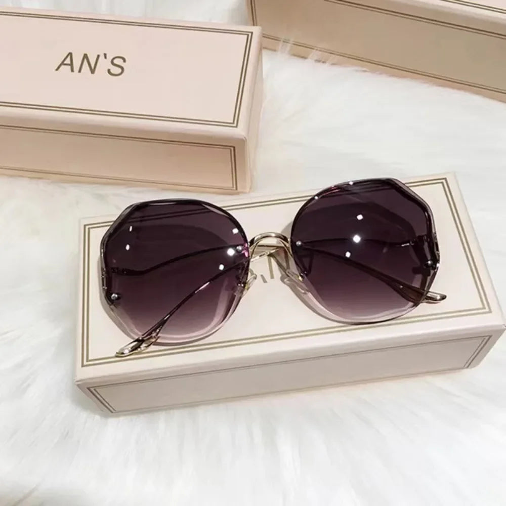 Rimless Sunglasses Polygonal Large Frame Gradient Sunscreen Eyeglasses