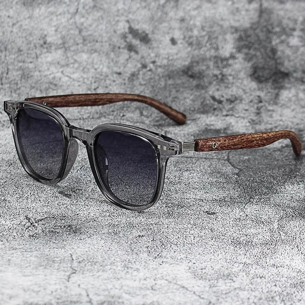 Trendy Retro Wood Grain Sunglasses Square Frame UV Protection
