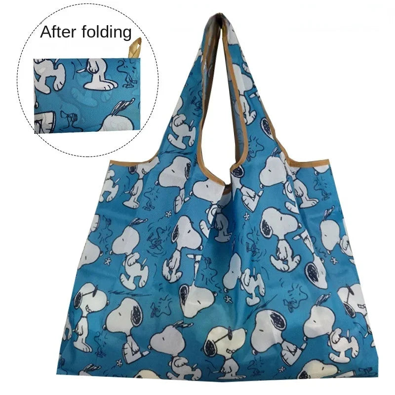 Snoopy Foldable Shopping Bag Thick Nylon Large Tote Reusable Waterproof Polyester