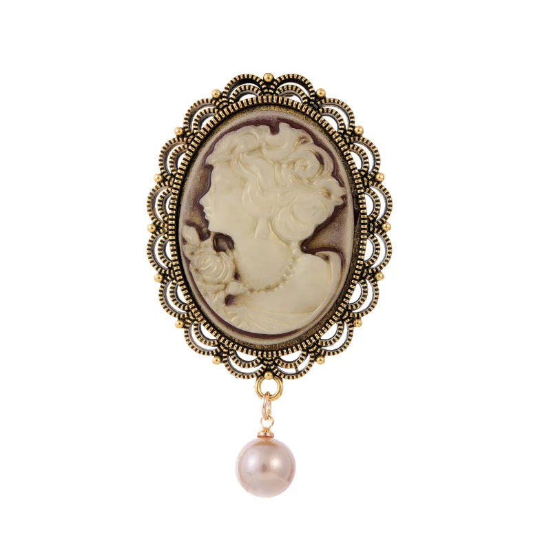 Vintage Victorian Design Queen's Cameo Brooch Pin, Antique