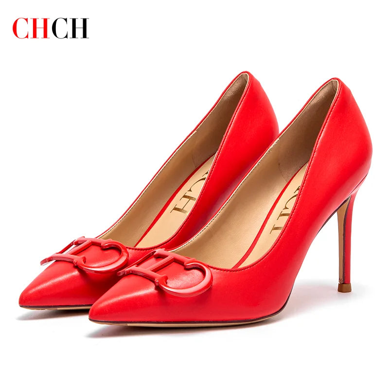 CHCH Women's High Heels New Pointed Metal Buckle