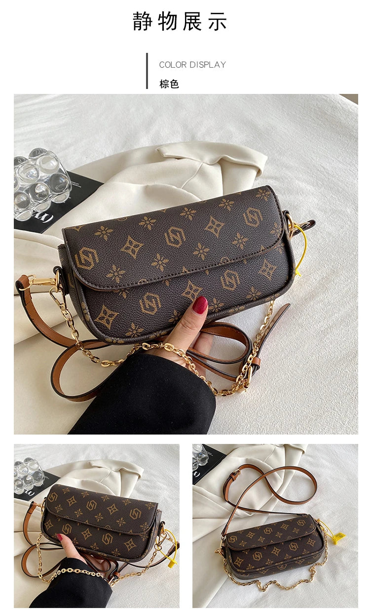 Retro printed small square bag versatile single shoulder bag