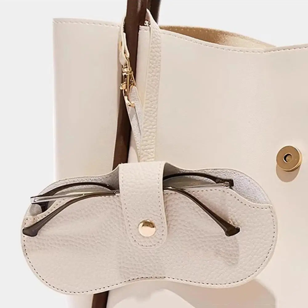 Soft Lychee Pattern PU Leather Glasses Bag Retro Sunglasses