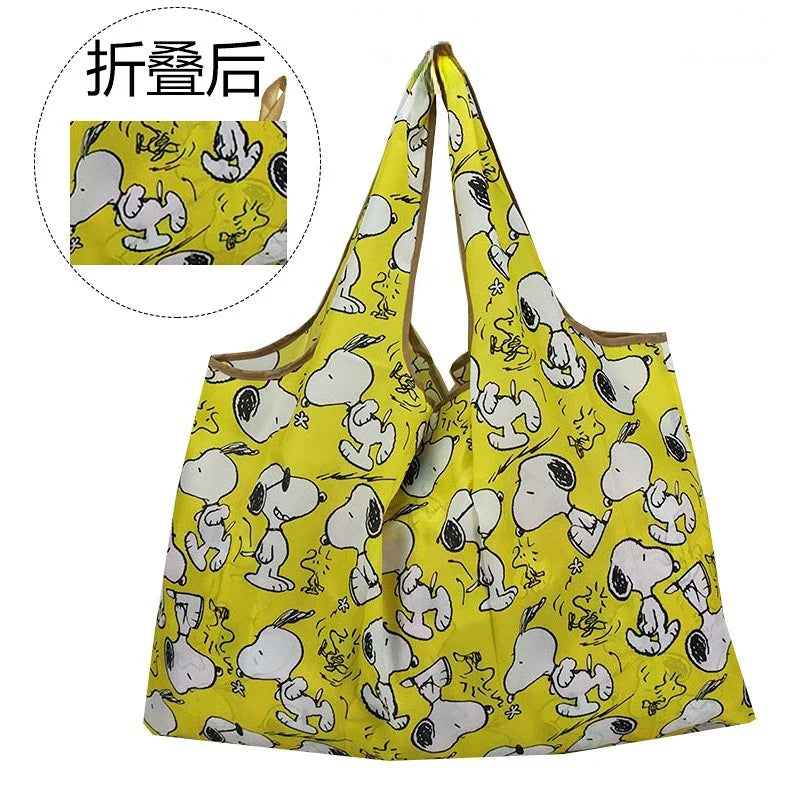 Snoopy Foldable Shopping Bag Thick Nylon Large Tote Reusable Waterproof Polyester