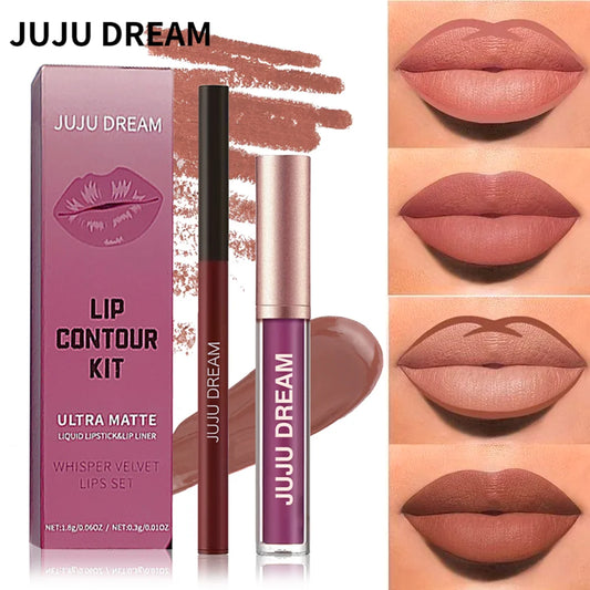 Matte Lip Liner & Lipstick Set, Waterproof Long-Lasting, Soft Matte Finish
