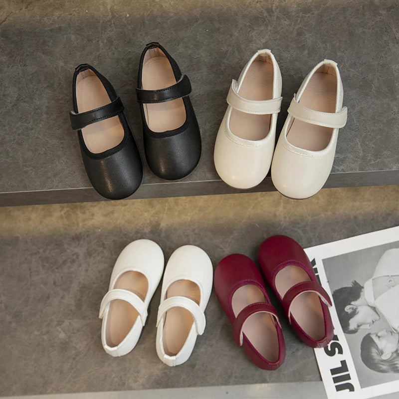 Soft Leather Plain Children Princess Shoes Light Round Toe Kids Flats