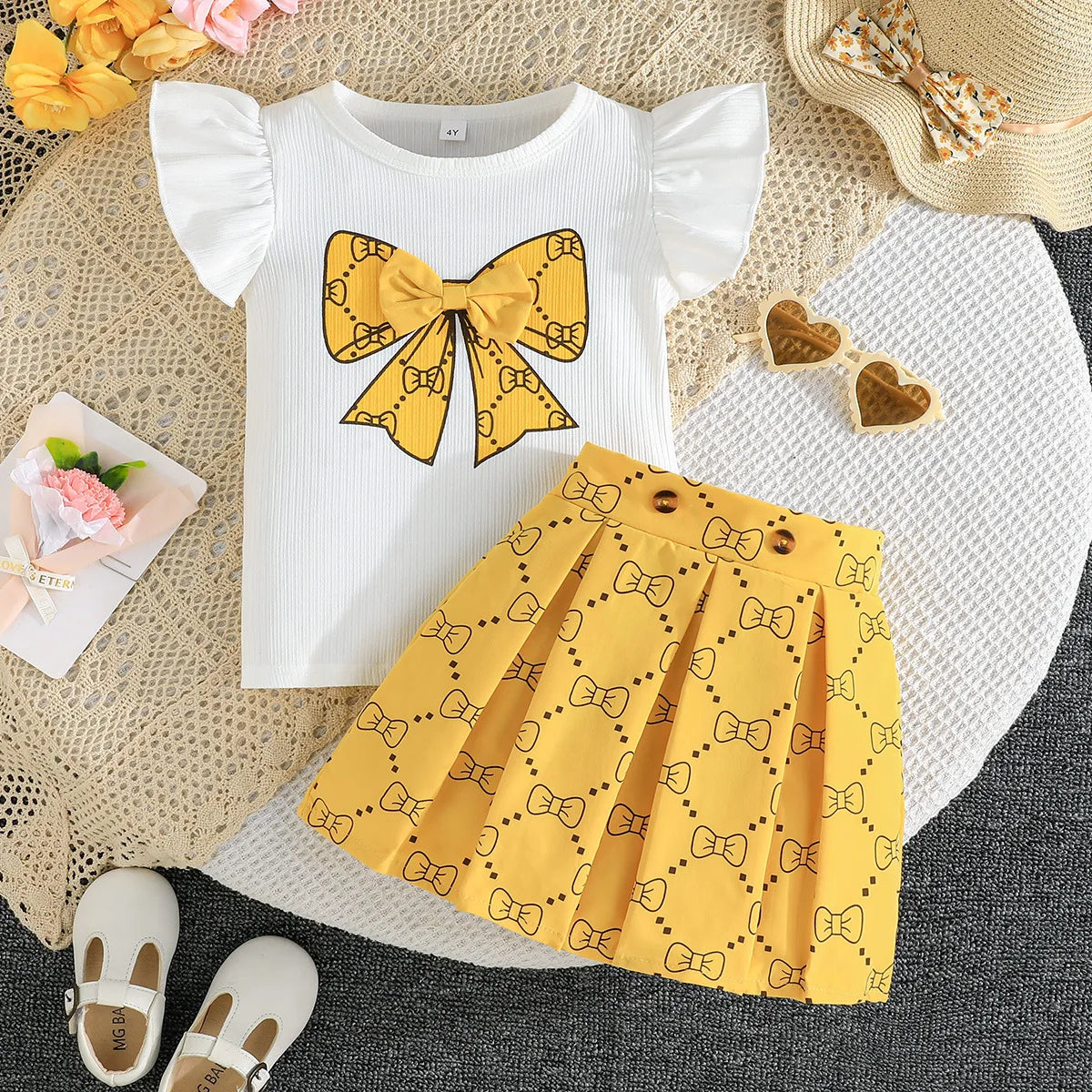 School Outfit Flutter Sleeve Front Bow