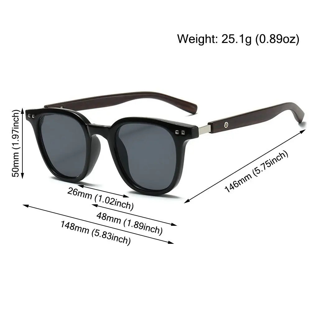 Trendy Retro Wood Grain Sunglasses Square Frame UV Protection