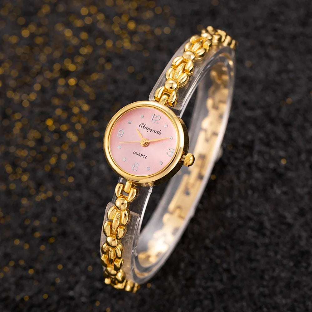 Vintage Gold Ladies Bracelet Watches Elegant Small Dial Quartz Wristwatch