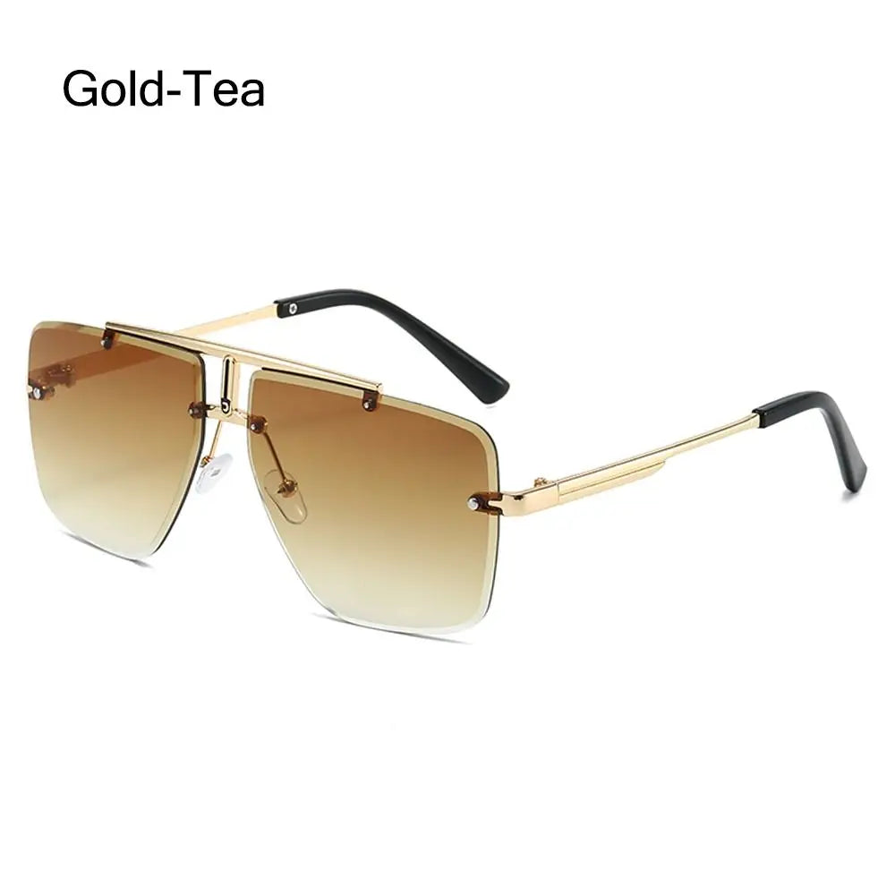 Oversized Double Bridge Sunglasses Square Frame Rimless Gradient Lens