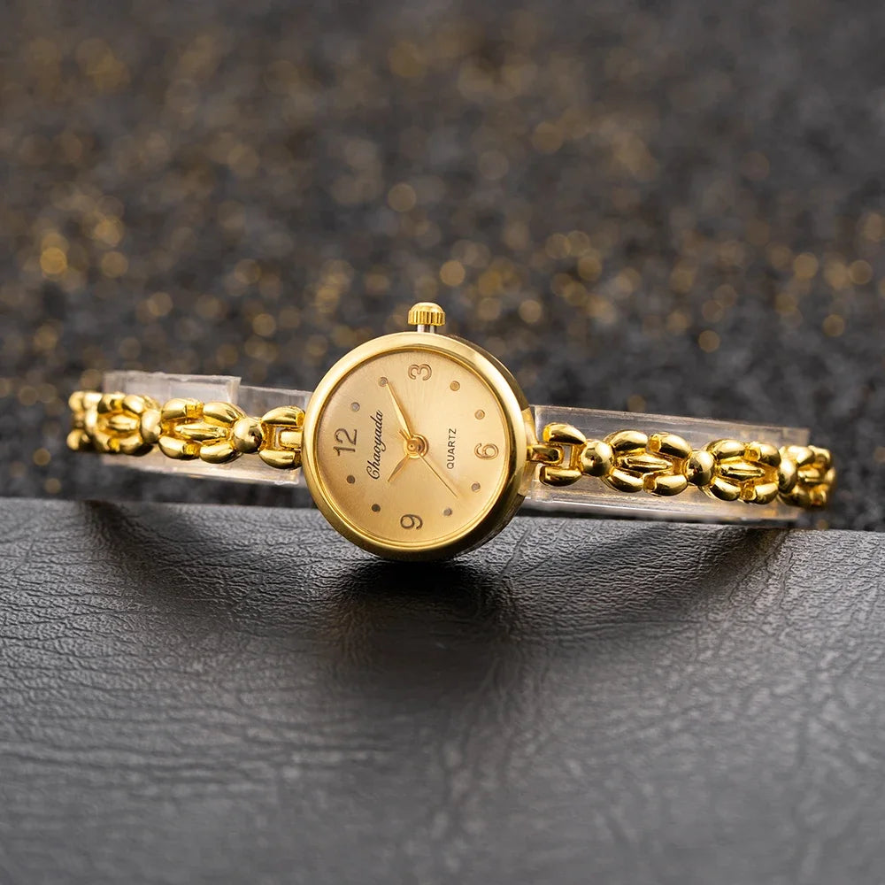 Vintage Gold Ladies Bracelet Watches Elegant Small Dial Quartz Wristwatch