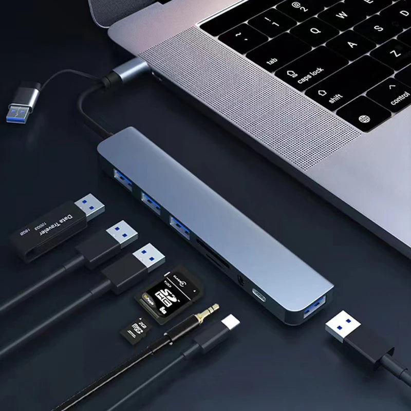 8 in 2 USB +Type C HUB Docking Station Phone Disk Converter