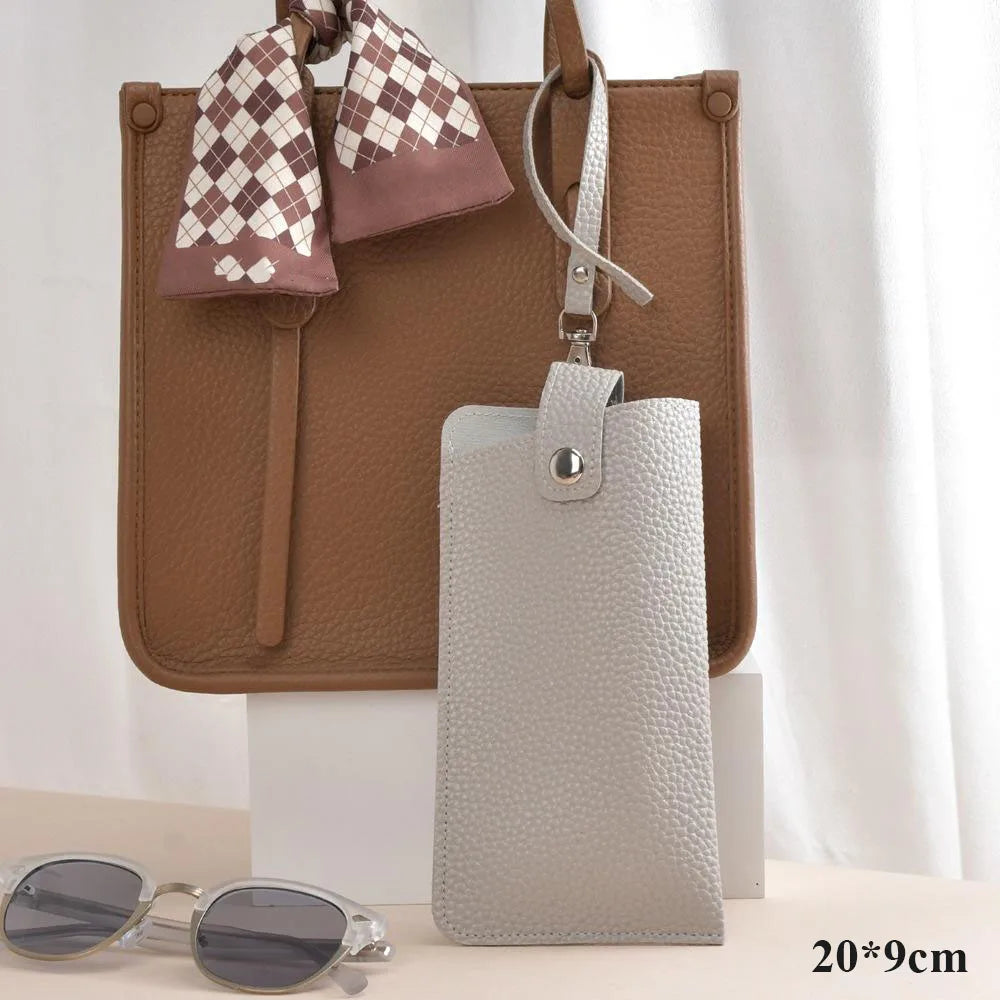 Soft Lychee Pattern PU Leather Glasses Bag Retro Sunglasses